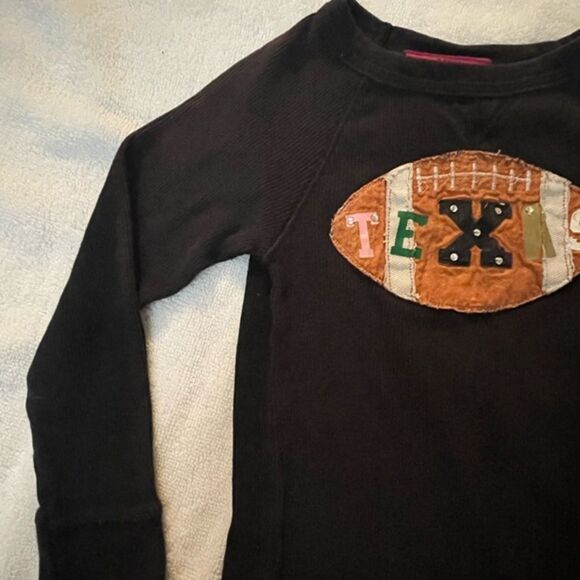 XS (2.4) Hip Together black lobby crew neck sleeve ribbed “Texas” football shirt - Picture 2 of 10